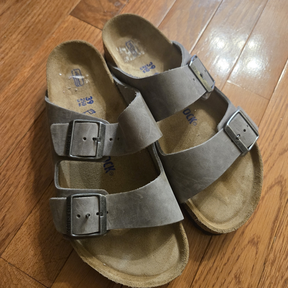 Gray Birkenstock Sandals with Buckles
